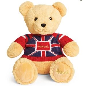 NWT Harrods Union Jack Teddy Bear Plush with Knit British Flag Sweater Large